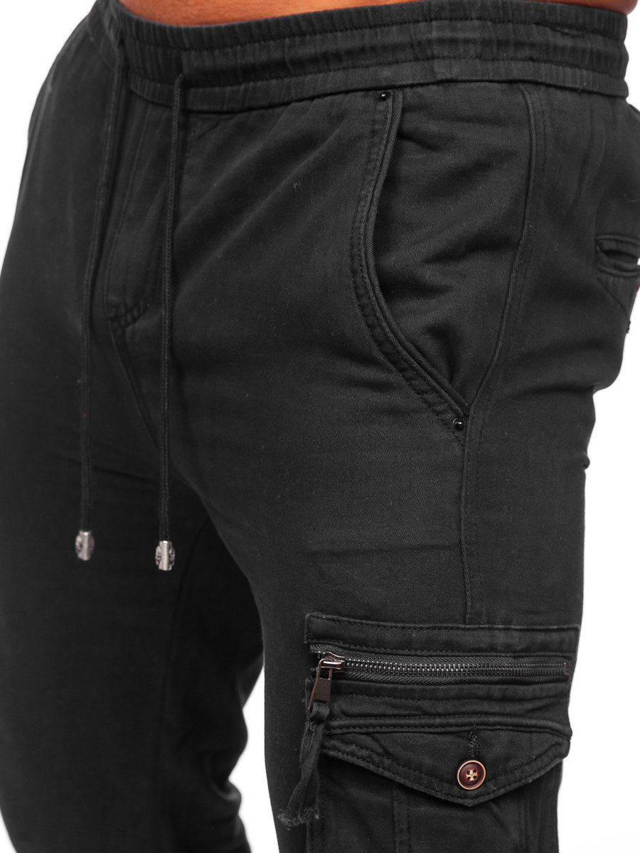 Pantalon jogger cargo en jean pour homme noir Bolf KA9581