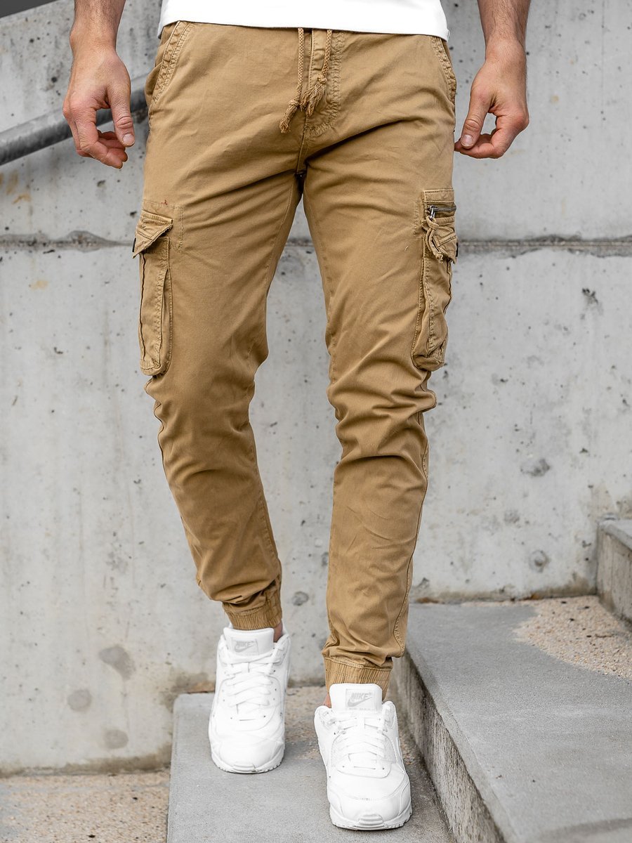 mens beige cargo joggers