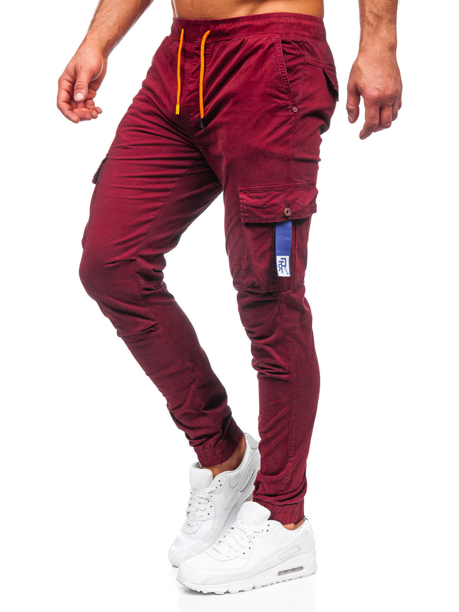 mens burgundy cargo pants