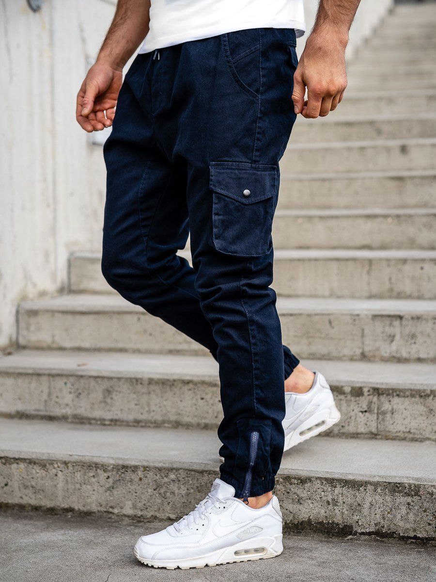 navy blue cargo joggers mens