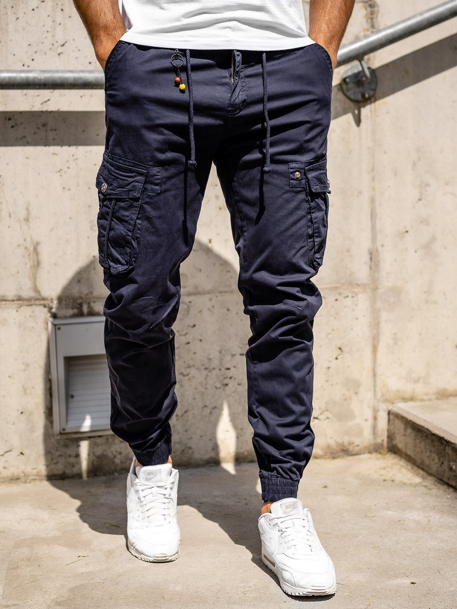 navy blue cargo joggers mens