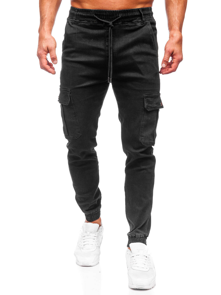 DENIM CARGO JOGGER PANTS - Black