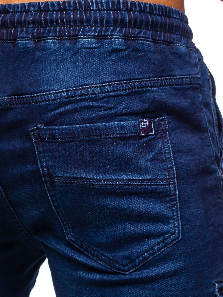 Pantalon en jean jogger cargo pour homme bleu foncé slim fit Bolf 51002W0