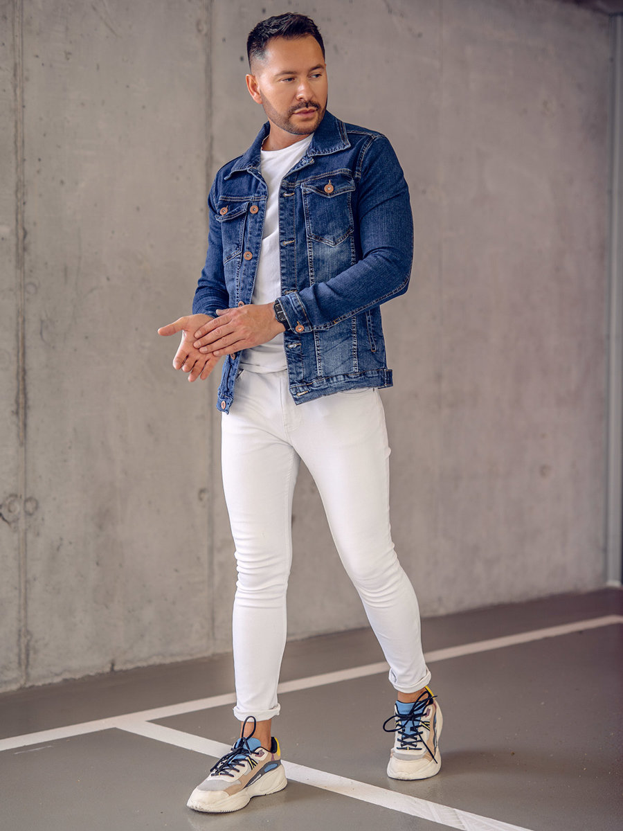 White jeans blue denim sales jacket