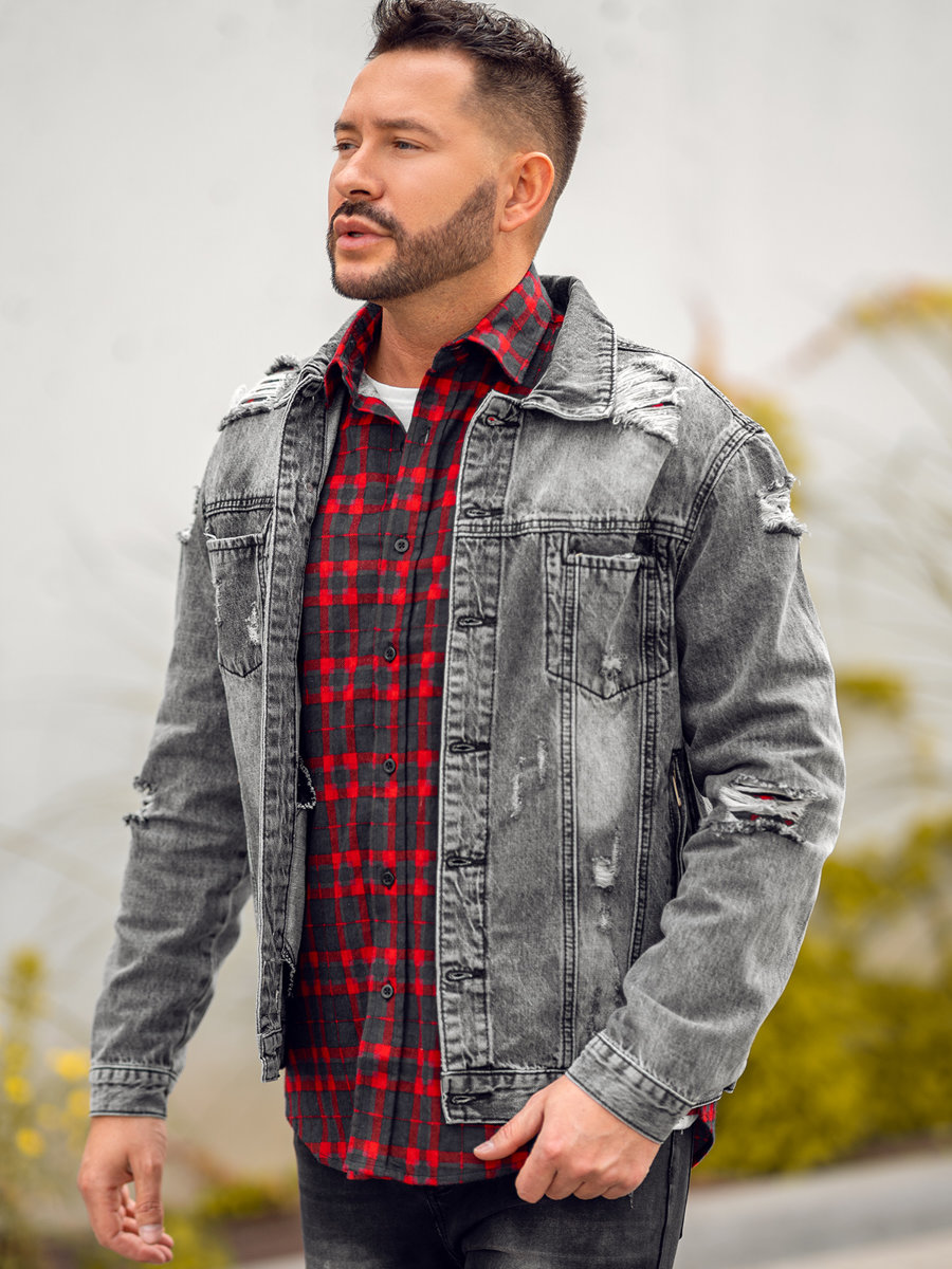 Mens plaid sale trucker jacket