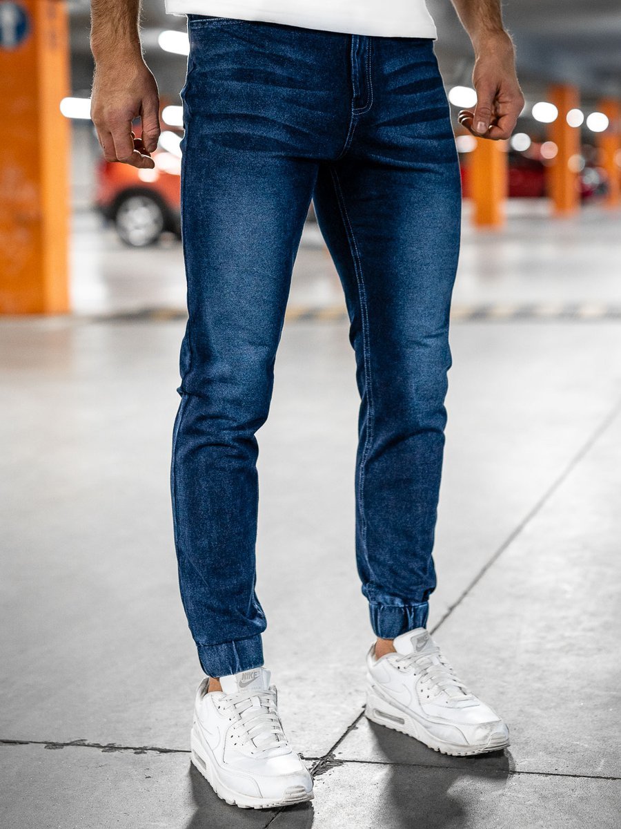 dark blue denim joggers