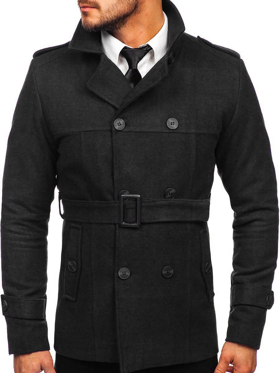 Black winter shop coat with belt