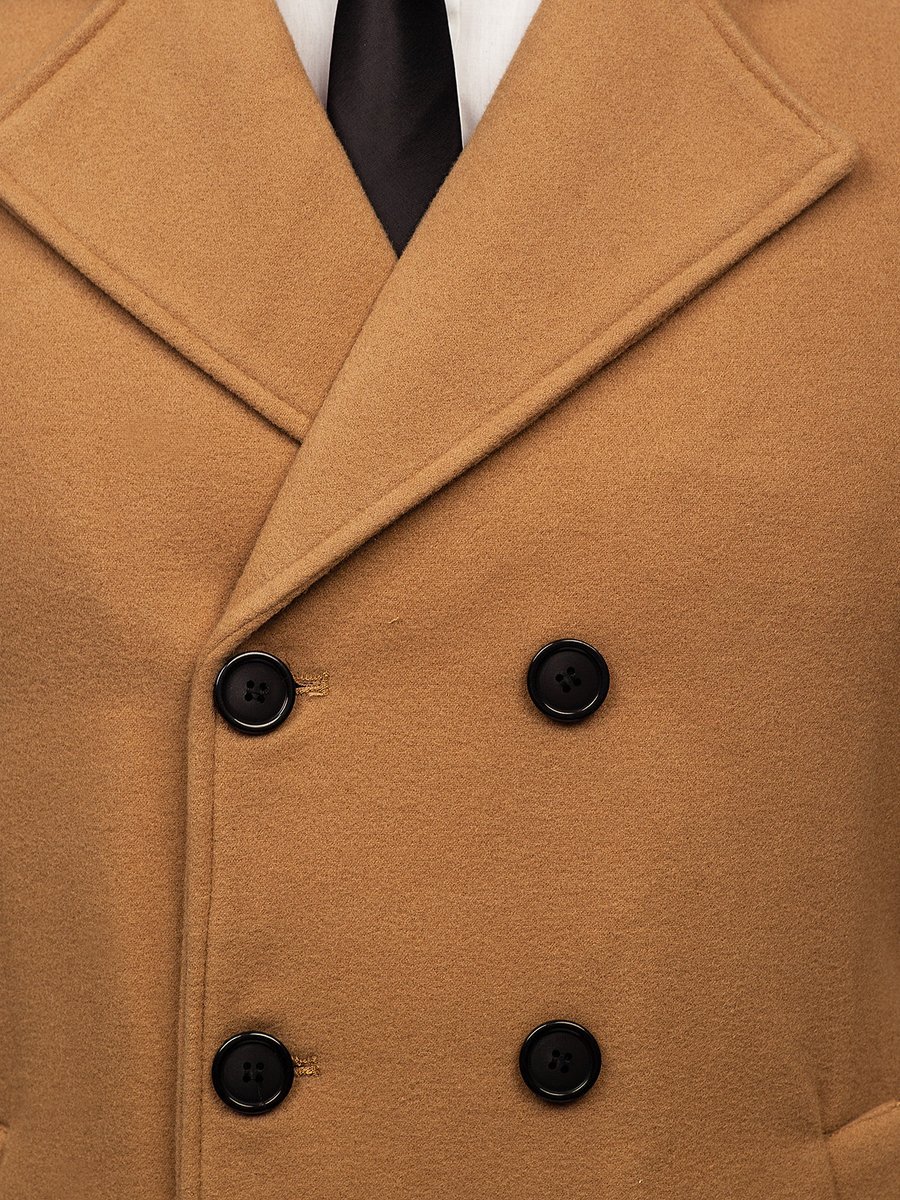 Men S Double Breasted Winter Coat With High Collar Camel Bolf 8078 Camel