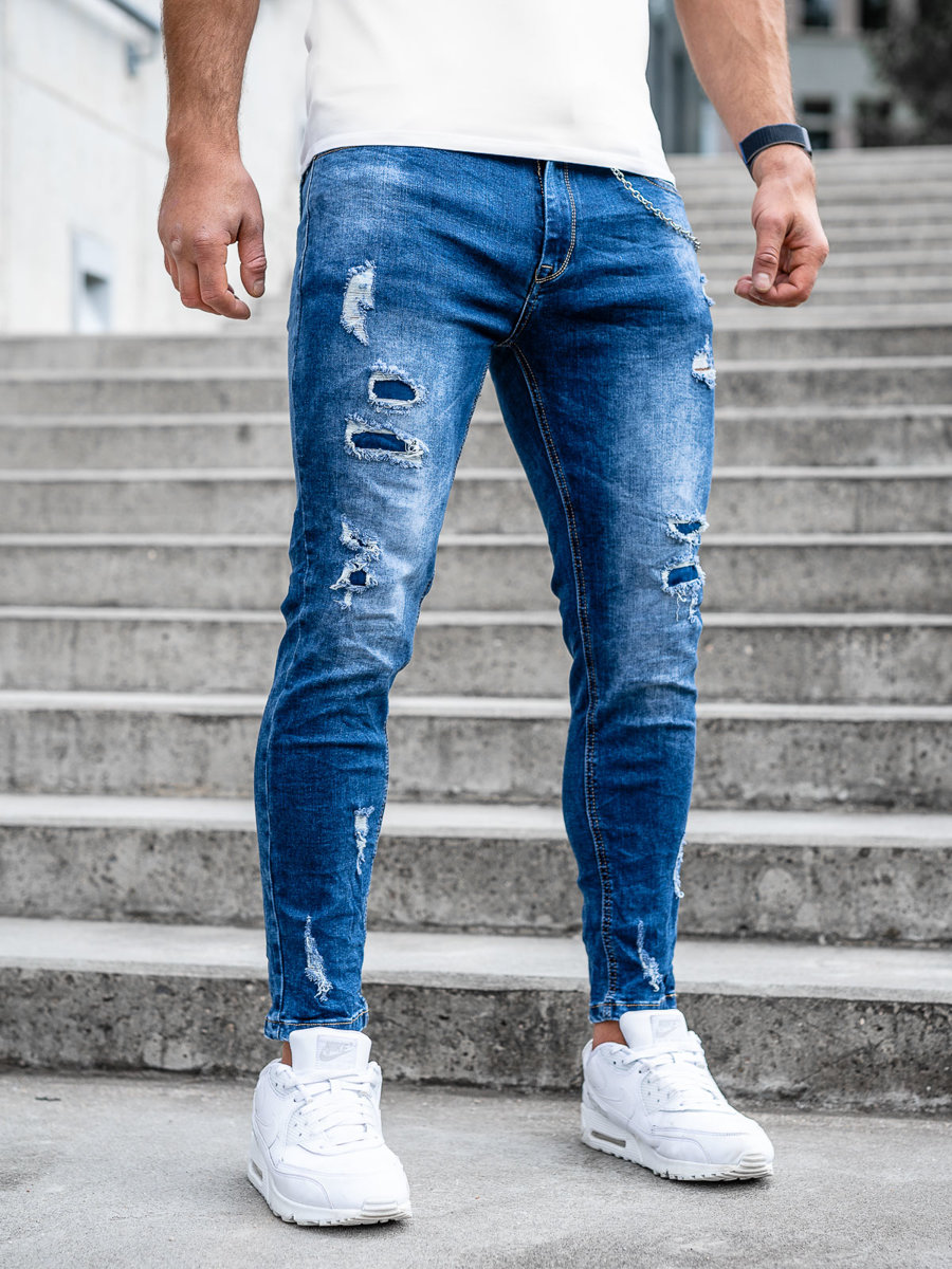 Men's Jeans Regular Fit with Belt Navy Blue Bolf TF094