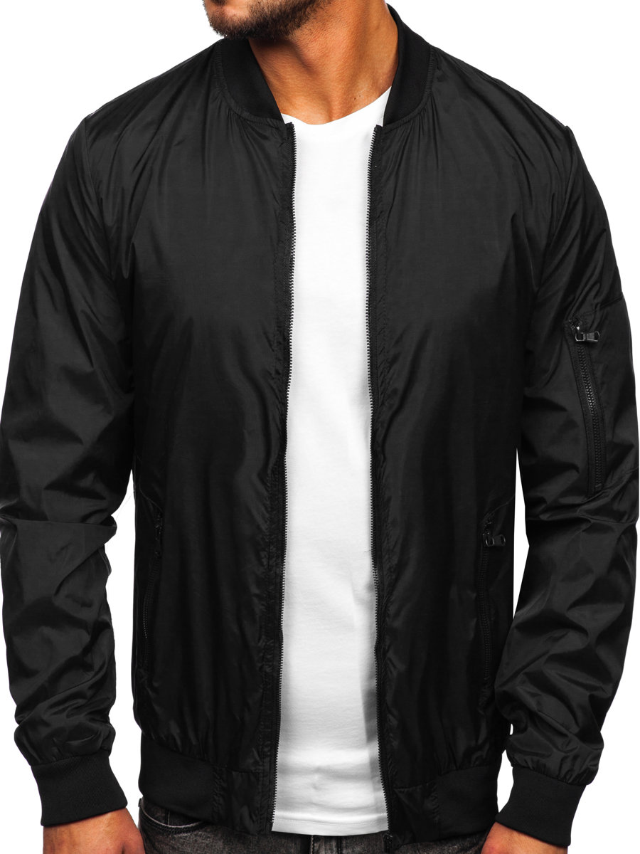 Men's Black Plain Lightweight Classic Bomber Jacket – Threadbare