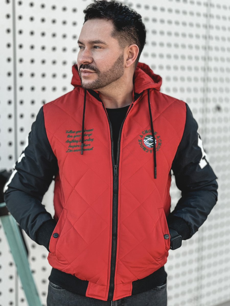 Red hooded clearance bomber jacket