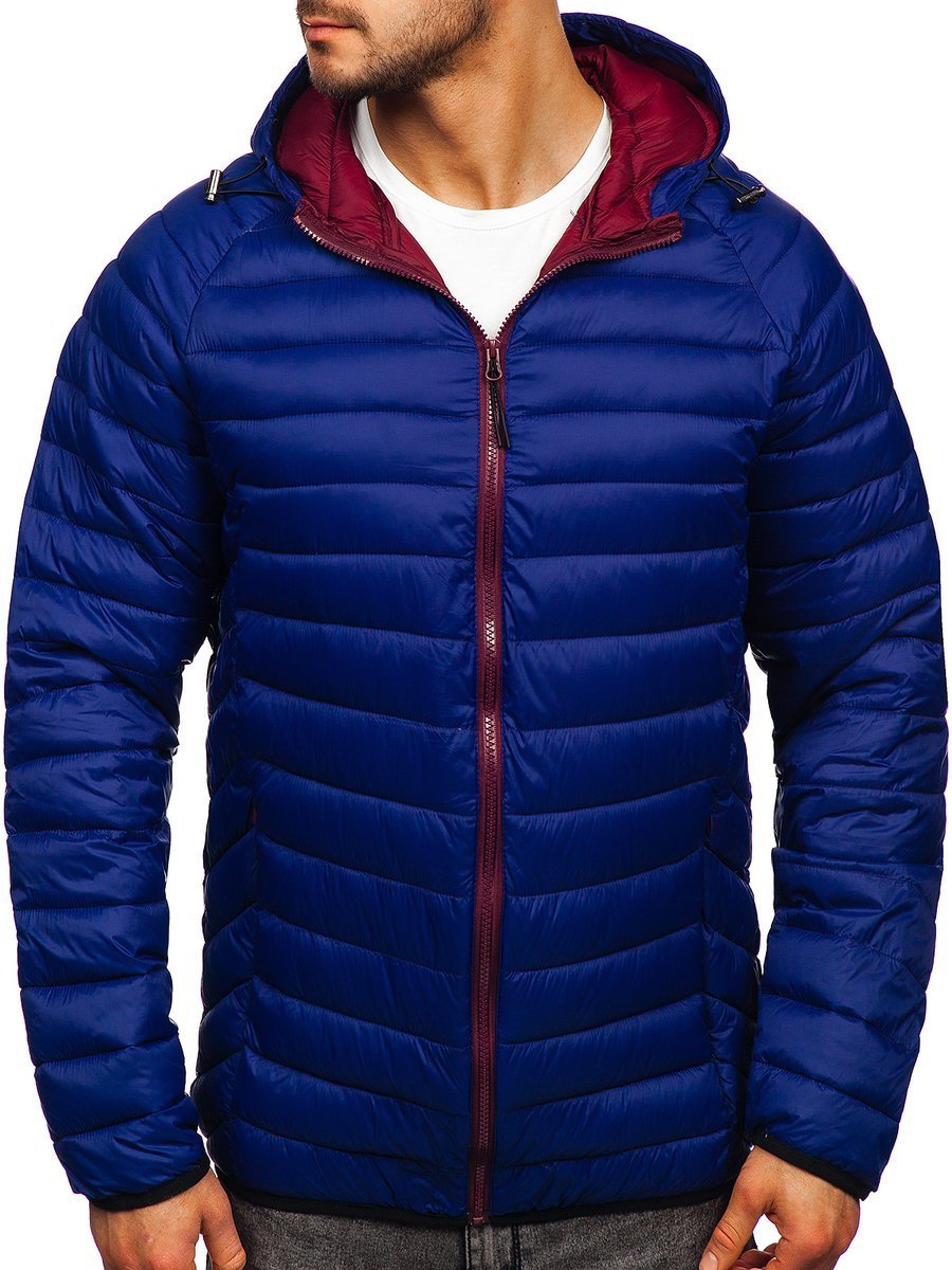 mens navy quilted hooded jacket