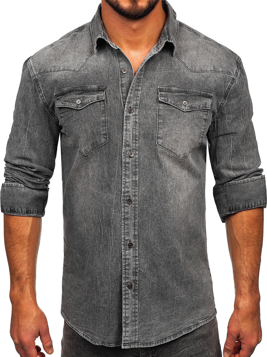 Men s Long Sleeve Denim Shirt Graphite Bolf MC710G