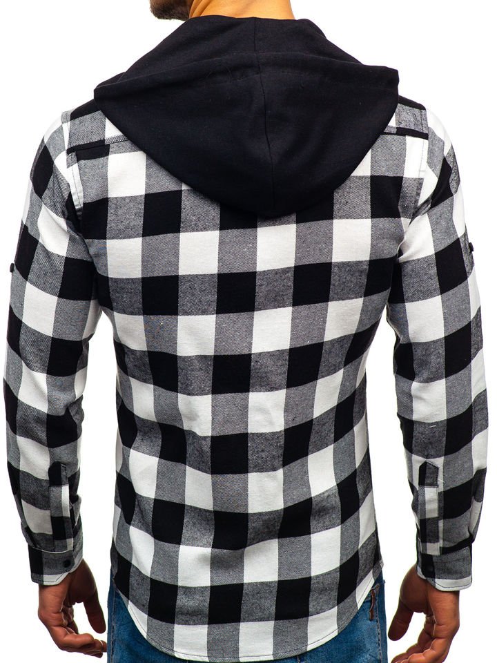 black and white flannel hoodie