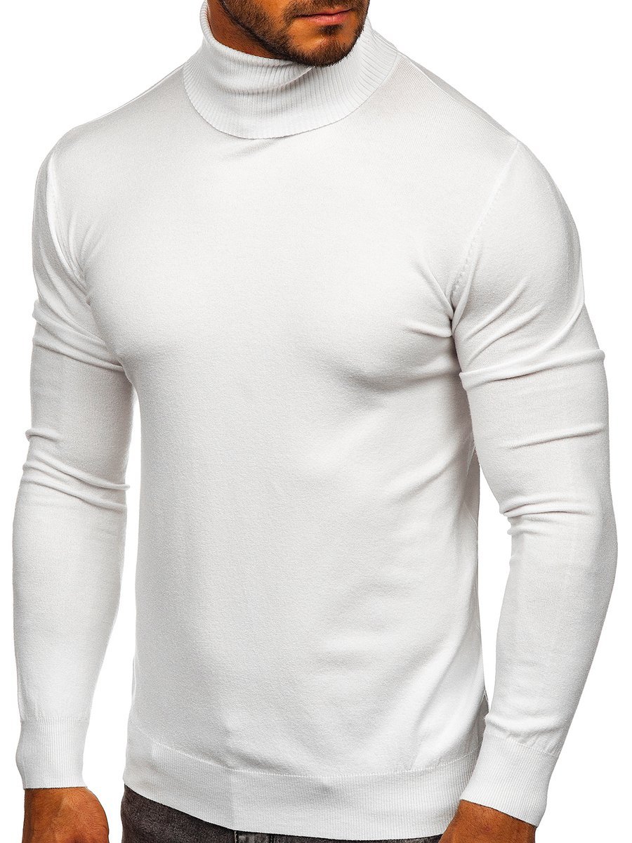 mens white polo neck sweater