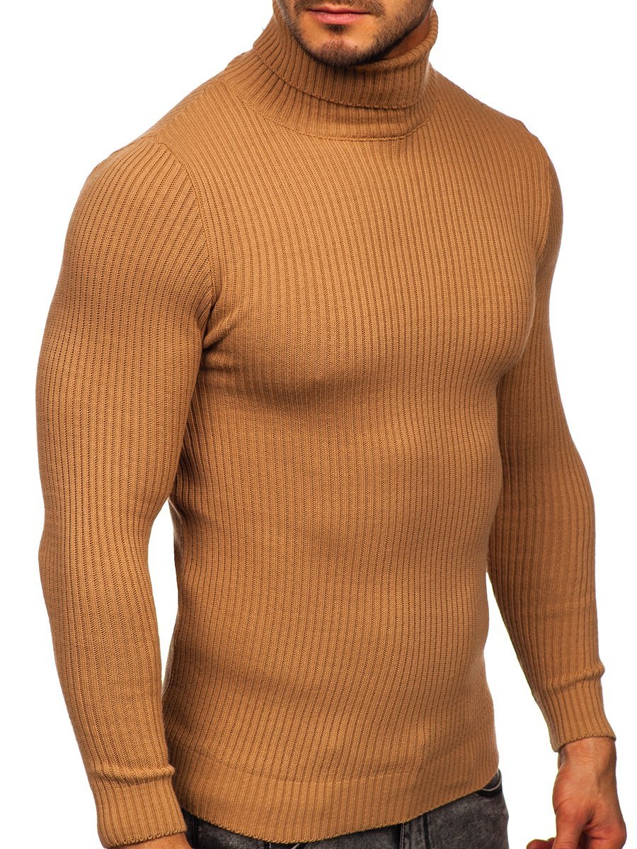 mens brown polo neck jumper