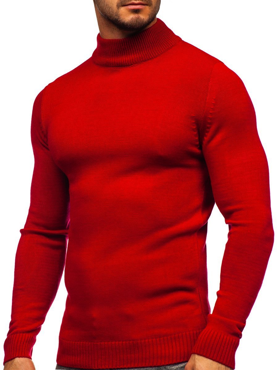 mens red polo neck sweater