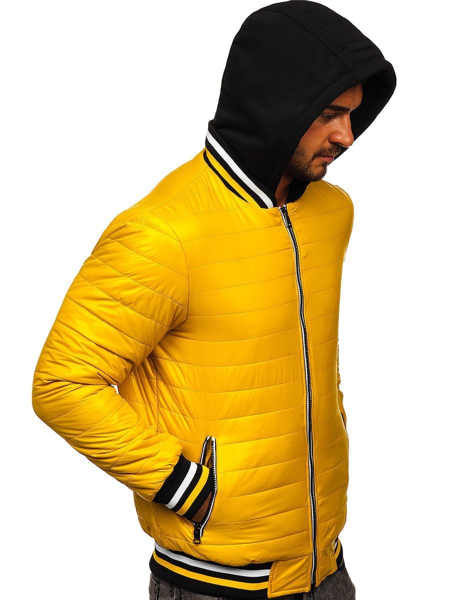 Men's Quilted Lightweight Hooded Bomber Jacket Yellow Bolf 6192 YELLOW
