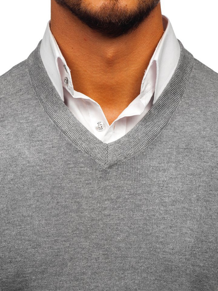 grey v neck sleeveless jumper