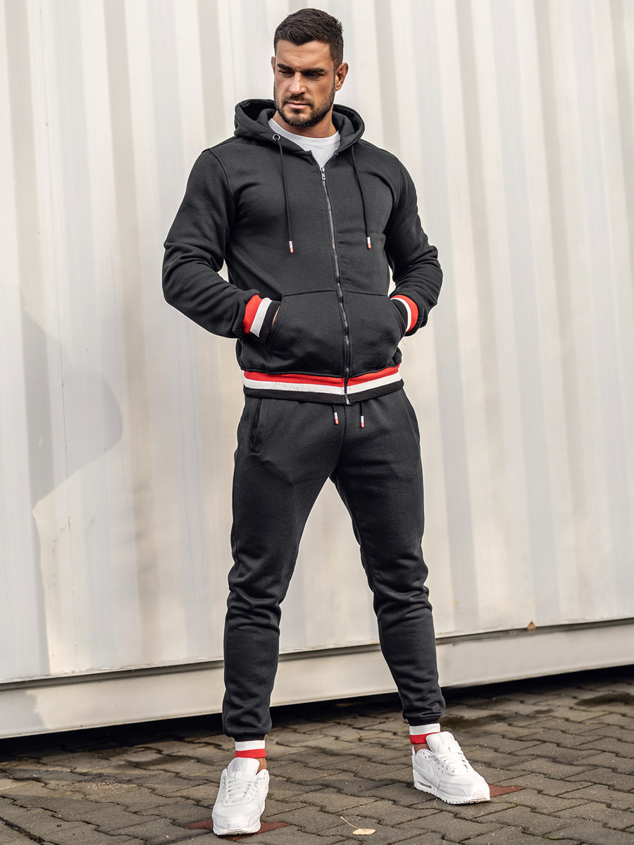 Men's Velour Tracksuit with Hood Black Bolf 3A82