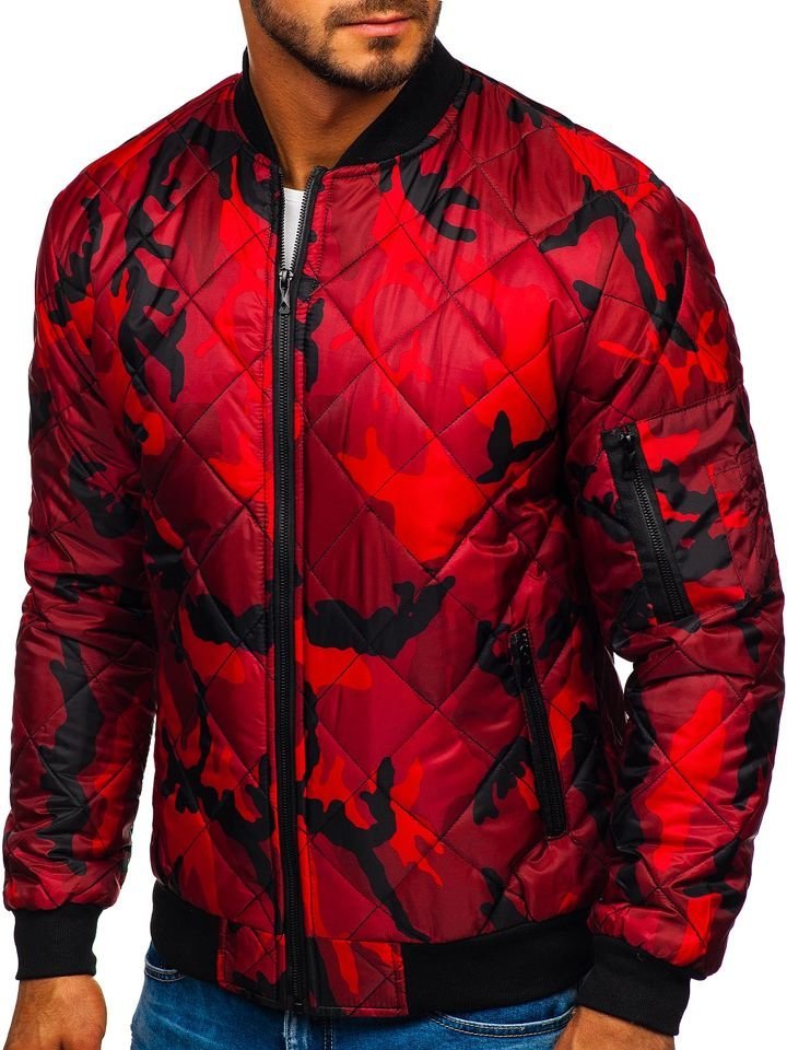 red camouflage bomber jacket