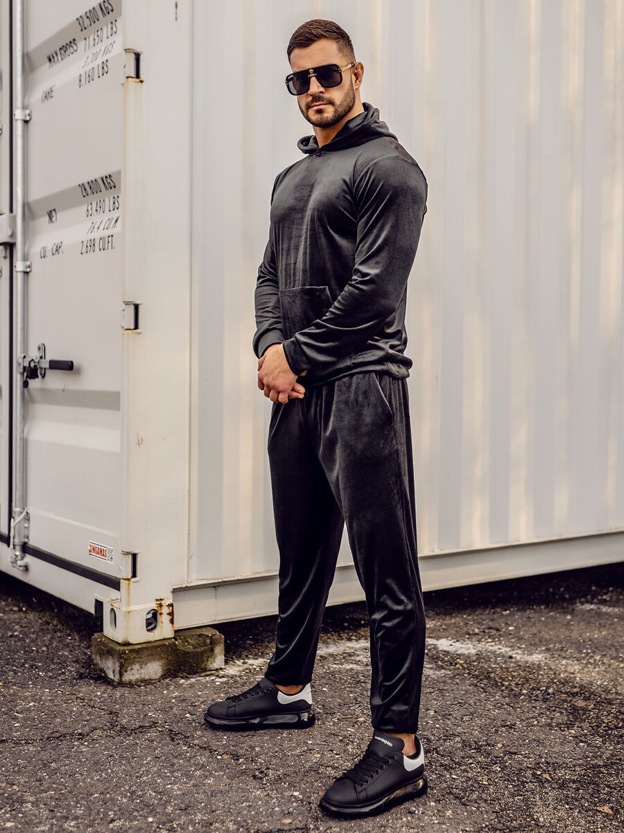 Mens black hot sale velour tracksuit