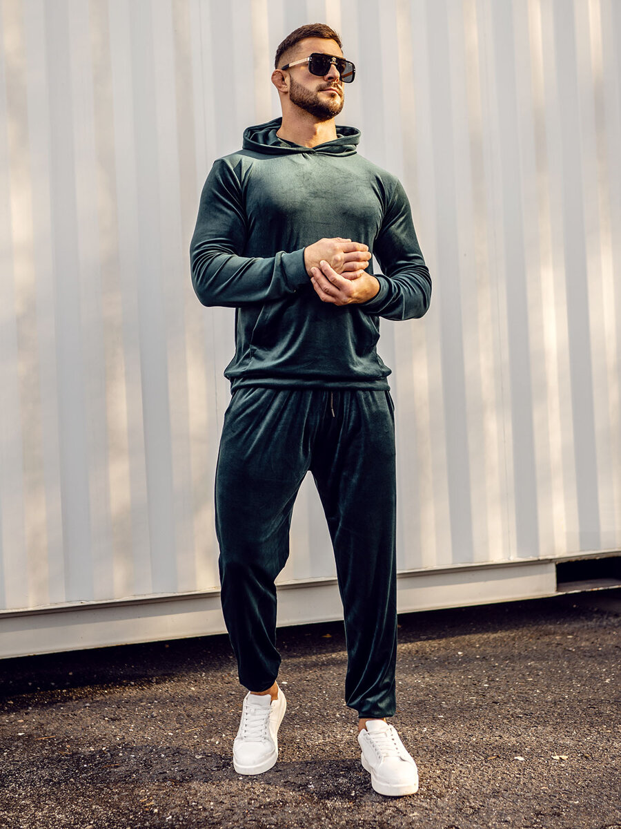 Men s Velour Tracksuit Green Bolf 0002