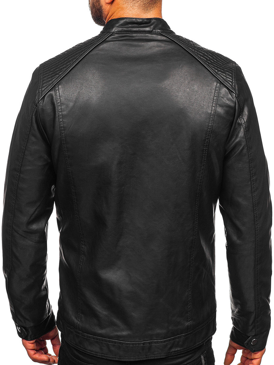 Men's Warm Leather Biker Jacket Black Bolf 92532