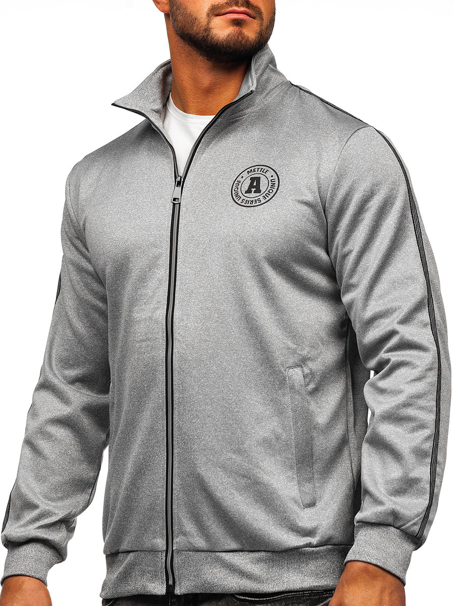 Men's Zip Stand Up Printed Sweatshirt Grey Bolf HY966 GREY