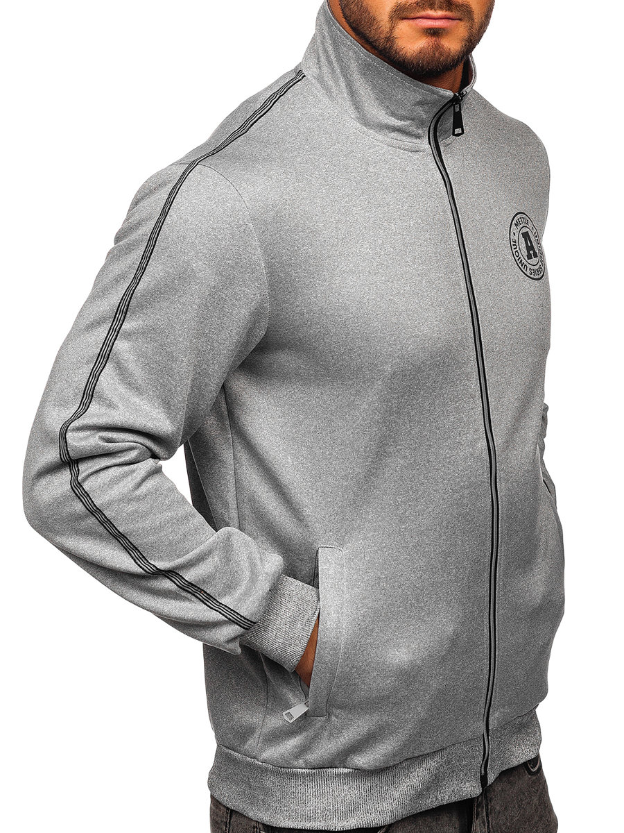 Men's Zip Stand Up Printed Sweatshirt Grey Bolf HY966 GREY