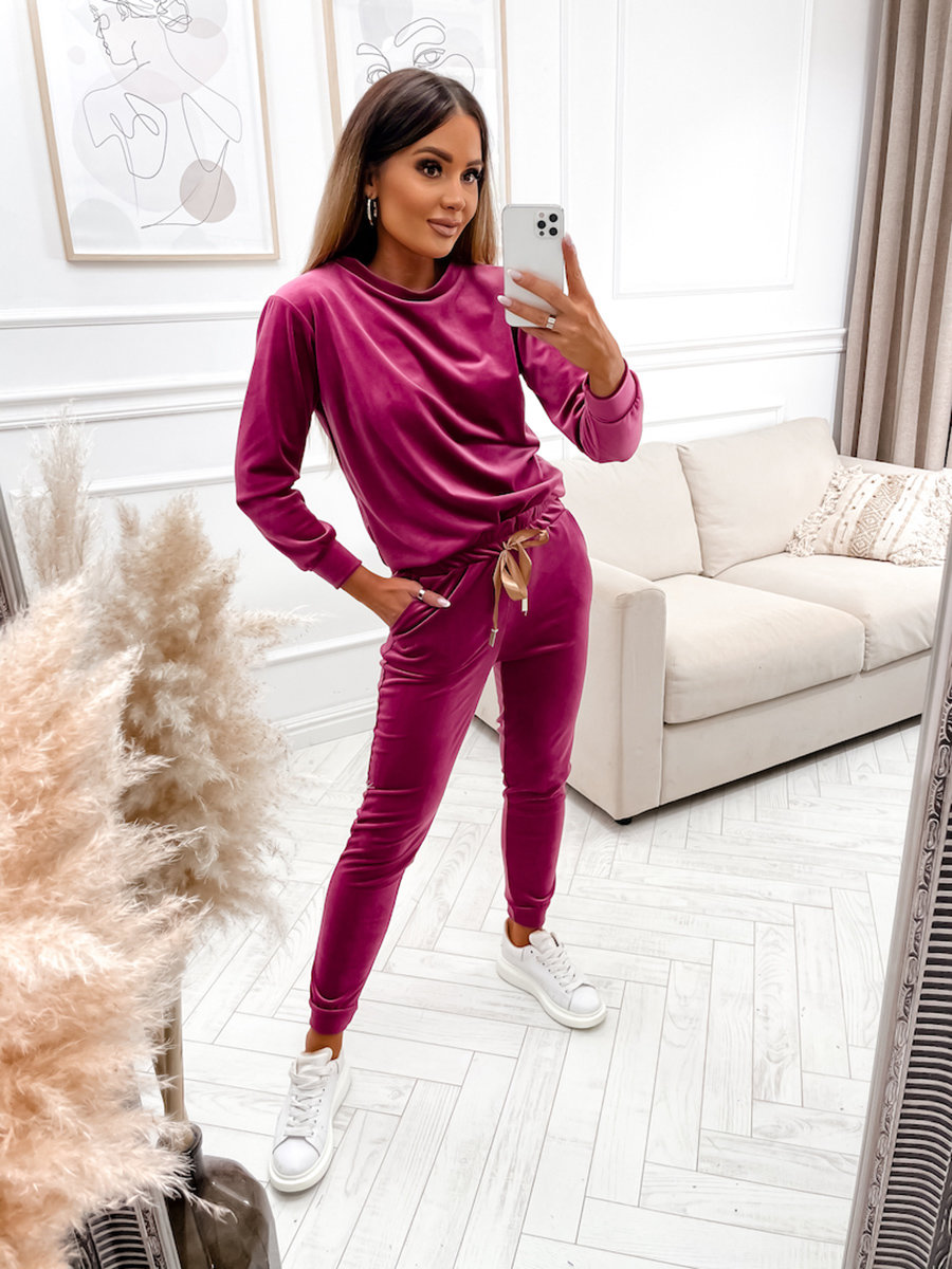 Women's Plus Size 2 Piece Velour Tracksuit Set Purple 3x - White