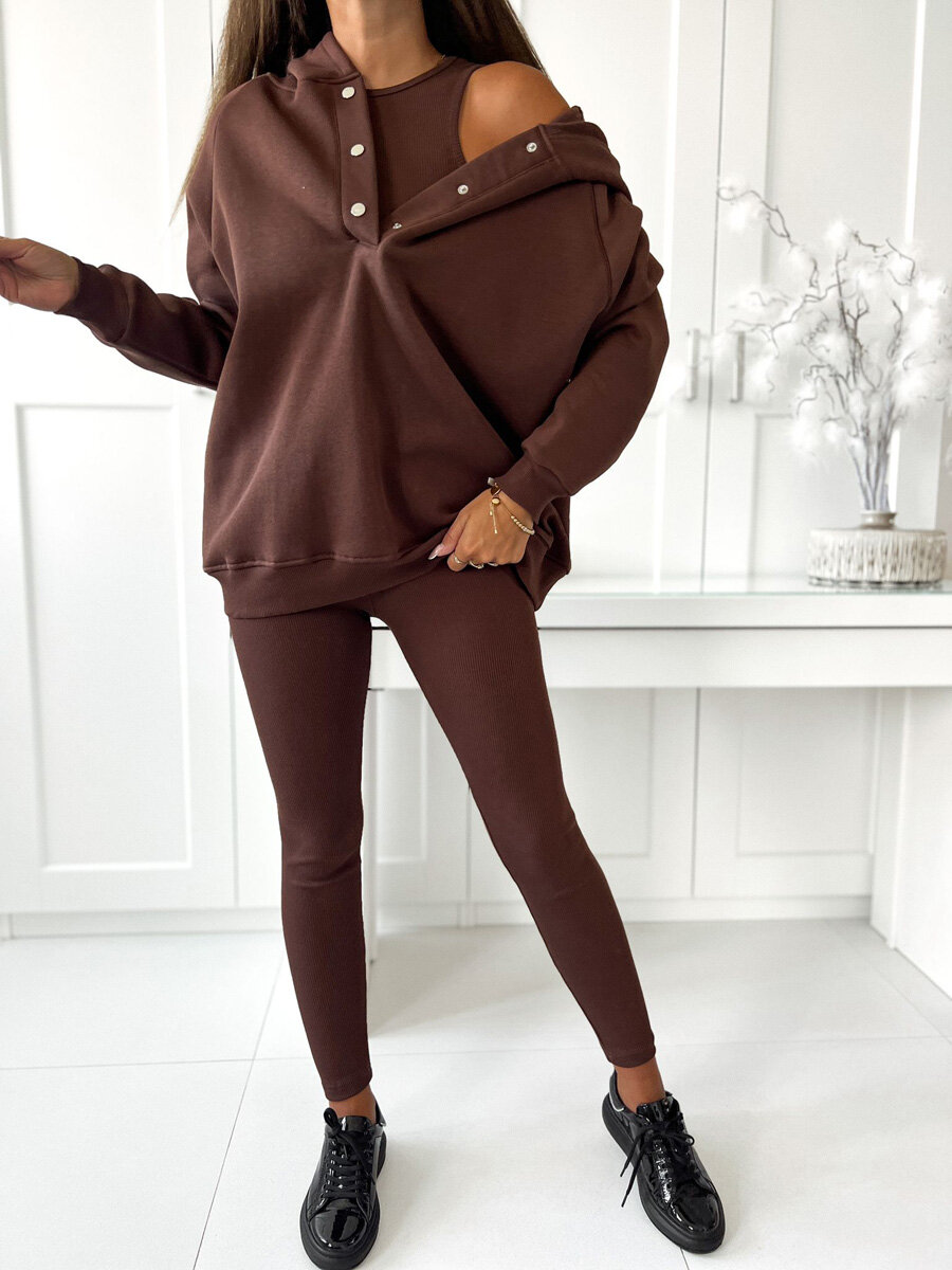 Brown 2 Piece Tracksuit Women, Brown Two Piece Legging Set