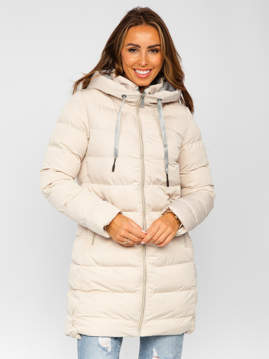 Collusion Unisex lightweight longline quilted jacket in beige - ShopStyle