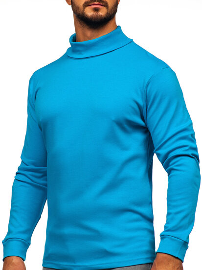 Men’s Basic Cotton Polo Neck Sweater Blue Bolf 535