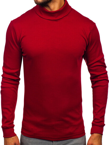 Men’s Basic Cotton Polo Neck Sweater Claret Bolf 535