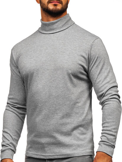 Men’s Basic Cotton Polo Neck Sweater Grey Bolf 535