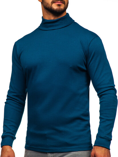 Men’s Basic Cotton Polo Neck Sweater Indigo Bolf 535