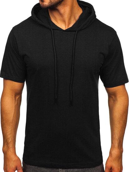 Men's Basic Cotton T-shirt with hood Black Bolf 14513