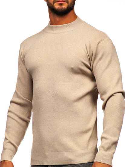 Men's Basic Half Polo Neck Sweater Beige Bolf S8561