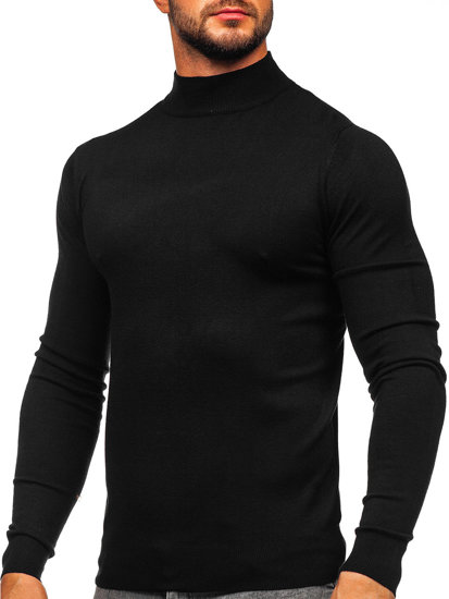 Men's Basic Half Polo Neck Sweater Black Bolf W1-1725