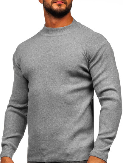 Men's Basic Half Polo Neck Sweater Grey Bolf S8563