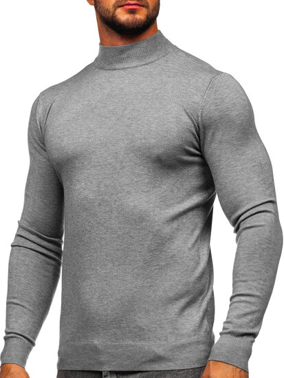 Men's Basic Half Polo Neck Sweater Grey Bolf W1-1725