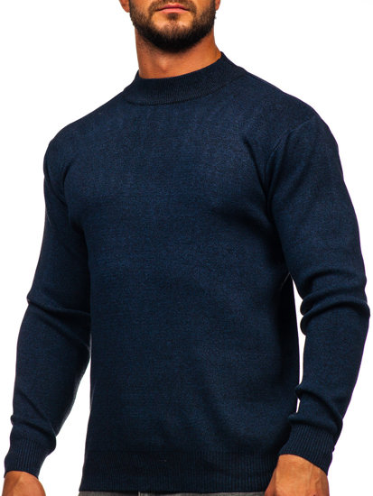 Men's Basic Half Polo Neck Sweater Navy Blue Bolf S8561