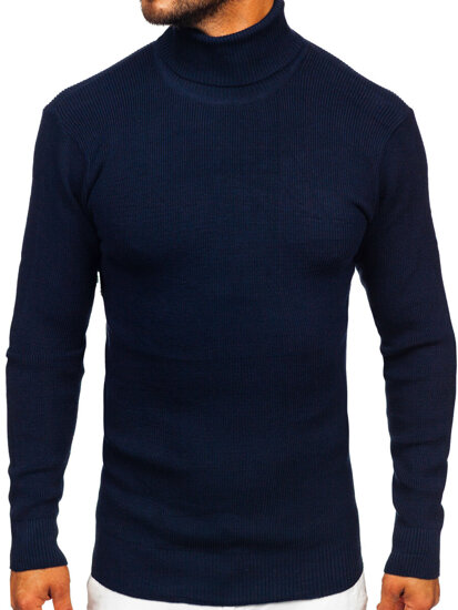 Men's Basic Polo Neck Sweater Navy Blue Bolf S8751