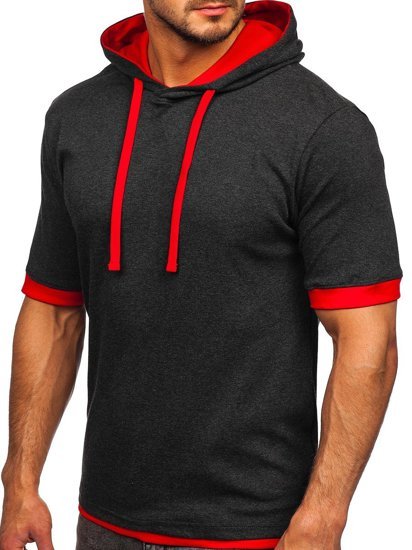 Men's Basic T-shirt with Hood Anthracite-Red Bolf 08-1