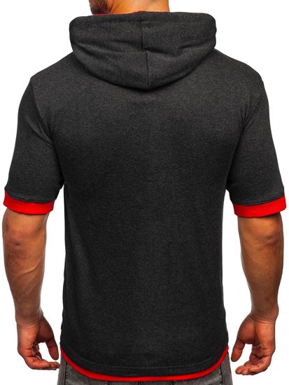 Men's Basic T-shirt with Hood Anthracite-Red Bolf 08-1