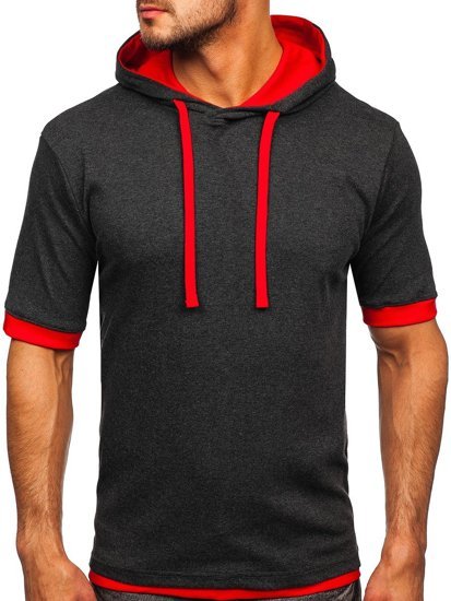 Men's Basic T-shirt with Hood Anthracite-Red Bolf 08-1