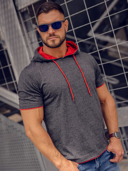 Men's Basic T-shirt with Hood Anthracite-Red Bolf 08A