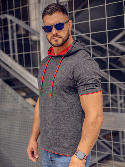 Men's Basic T-shirt with Hood Anthracite-Red Bolf 08A