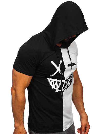 Men's Basic T-shirt with Hood Black-White Bolf 8T981